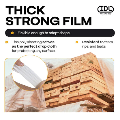 Plastic Sheeting 4 mil, 20' x 50' (1000 sq. ft.) - Thick Semi-Clear Plastic Sheeting for Painting or Construction - LDPE Film Roll - Heavy Duty Plastic Sheeting for Drop Cloth by IDL Packaging
