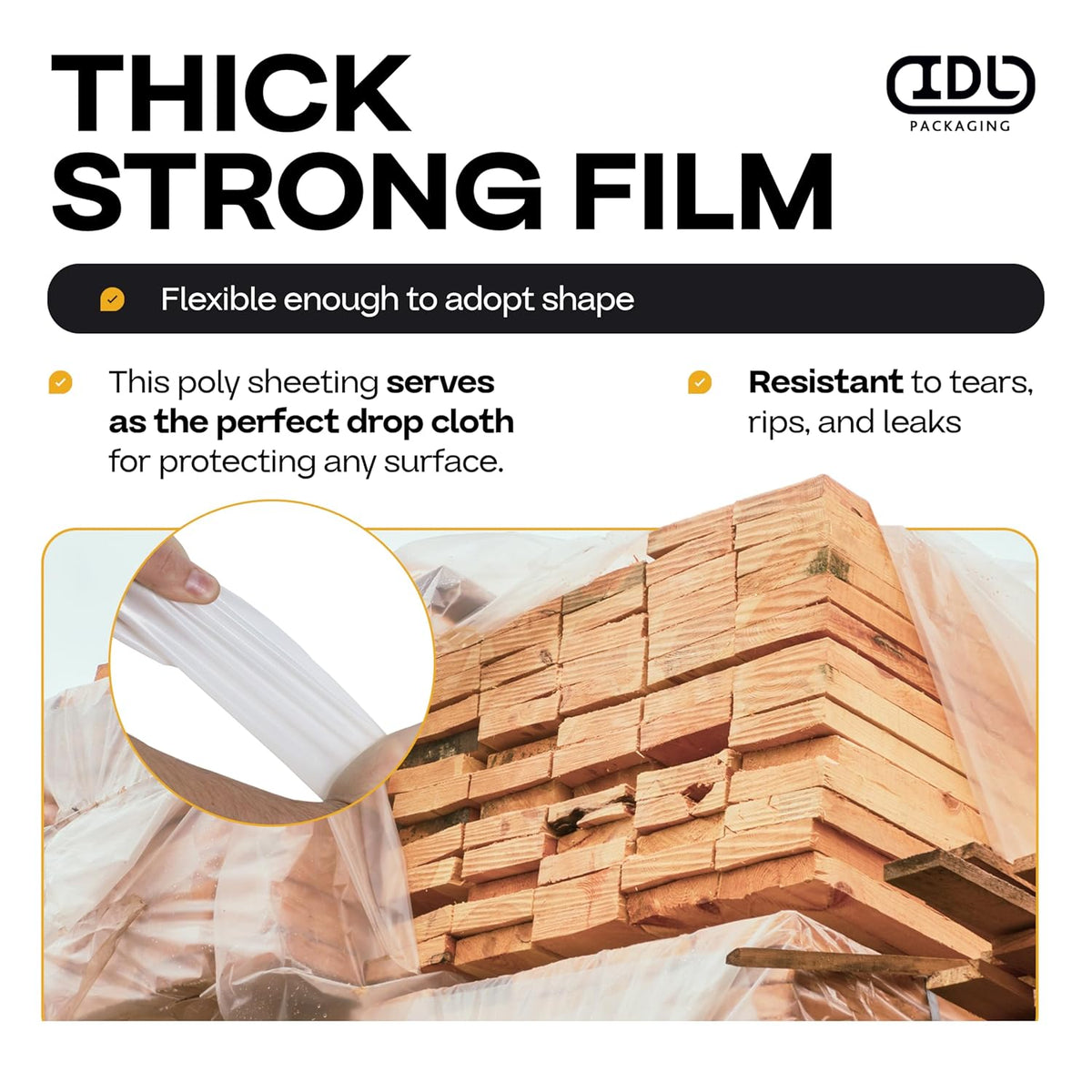 Plastic Sheeting 6 mil, 10' x 100' (1000 sq. ft.) - LDPE Film Roll - Strong Semi-Clear Plastic Rolls Heavy Duty Outdoor - Thick Painting Plastic Covering for Construction by IDL Packaging