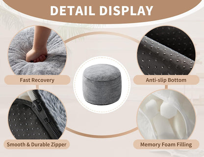 WSOFRLAC Ottoman Foot Rest,Large Round Ottomans Pouf Couch,Dark Gray26x18in | Tall Ottoman, Stuffed Foot Rest for Couch, Furry and Fluffy Foot Stool Ottomans, Floor Poufs For Living Room, Sofa