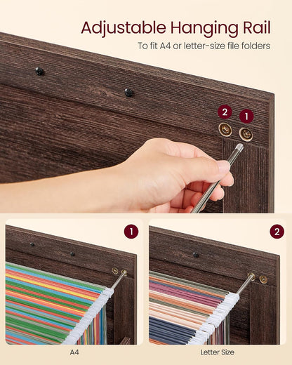 VASAGLE File Cabinet with 3 Drawers, Printer Stand, Fit A4 Letter Size | Hanging File Folders, Farmhouse Style, for Home Office, Maroon Brown, HANAN Collection UOFC054K02