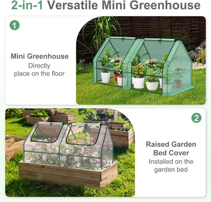Aoodor 6 x 3 x 3 ft Mini Greenhouse with 2 Zipper Doors, Water-Resistant, UV-Protected for Flowers, Vegetables, and Herbs, Includes 3 Covers