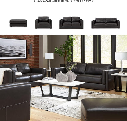 Signature Design by Ashley Amiata Black Leather and Faux Leather Ottoman, Fully Assembled Coffee Table Alternative, Rectangular Footrest Bench for Living Room, Onyx, 44" W x 24" D x 17" H