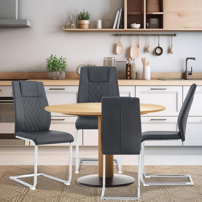 cinkehome Modern Black Dining Chairs Set of 4 with Silver Metal Legs, High Back Upholstered Armless Side Chair for Kitchen, Dining Room, Faux Leather
