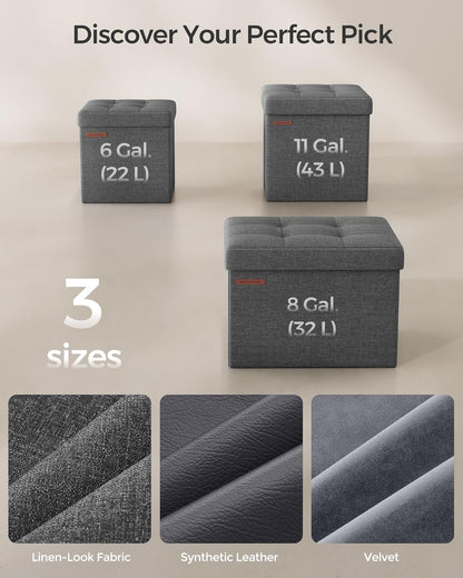 SONGMICS 11.8 Inches Small Folding Storage Ottoman Cube, Storage Footrest, Foot Rest Stool, for Living Room, Bedroom, Dorm, Dark Gray ULSF028G01