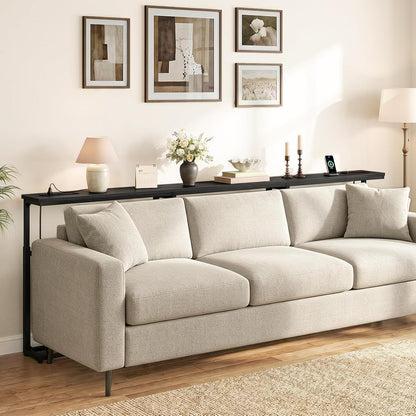 HOOBRO 78.7 Inch Narrow Console Table with Adjustable Height (25.5"-33.4") | 5.9" Sofa Table with Power Outlets, Skinny Behind Couch Table for Small Spaces, Black BB200UXG01