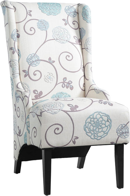 Christopher Knight Home Micua Luxury Upholstered Dining Chair with Floral Fabric Accent, Dining Room Chair with High Wingback, Comfy Living Room Chair and Birch Wood Legs, Extra Seating, Beige + Black