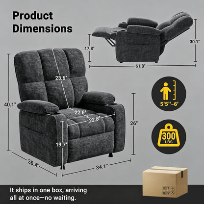 Pipishell Power Recliner Chair for Adults, One-Touch Synchronized Reclining, Oeko-TEX Chenille Fabric Electric Recliner with Remote USB Ports, Cup Holder & Side Pockets, for Living Room & Bedroom