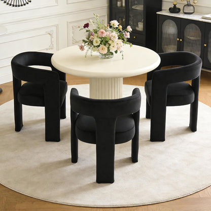 Modern Barrel Dining Chairs Set of 2, No Assembly Velvet Upholstered Dining Room Chairs with Open Back and 3 Legs, Comfy Accent Armchairs for Living Room/Bedroom/Kitchen/Reading, Black