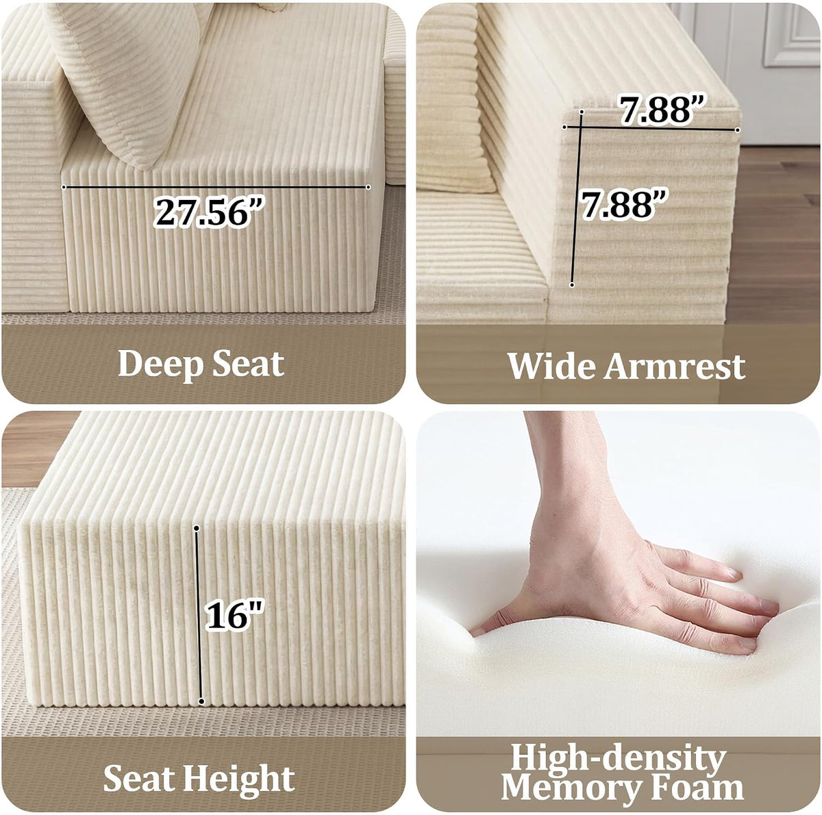 118" U-Shaped Modular Sectional Sofa Set,Soft Corduroy Cloud Couch with Chaise & Ottoman,Deep Seat Couches for Living Room,No-Assembly - Beige (Left Facing Chaise)