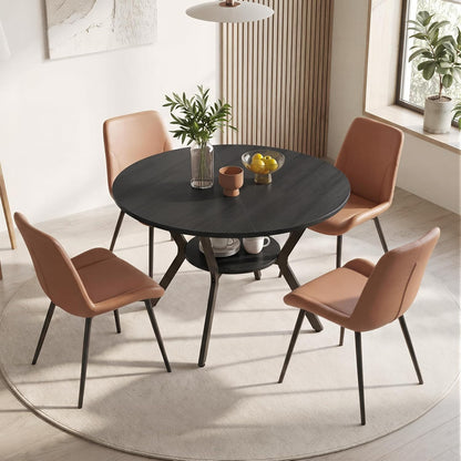 Miereirl 42.13" 5-Piece Round Dining Table Set for 4, Kitchen Table Set with 4 Upholstered Chairs and Storage Shelf, Dining Room Furniture Set for Apartment, Small Spaces