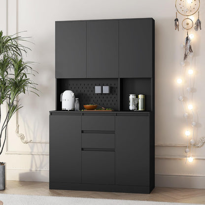roomfitters 74" Kitchen Pantry Cabinet with Charging Station & USB Ports, Large Food Storage Cupboard, Microwave Stand, Black