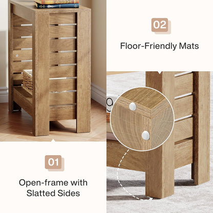 Tribesigns Narrow Side Table, 2-Tier Farmhouse Wooden End Table with Storage Shelf, Skinny Accent Nightstand for Living Room, Bedroom and Office, Easy Assembly (1)