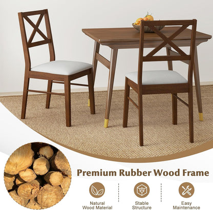 POWERSTONE Dining Chairs Set of 2, Wooden Kitchen Chairs with Soft Fabric Seat for Dining, Living Room, Restaurant - Mid Century Farmhouse Dining Chairs(Brown & White)