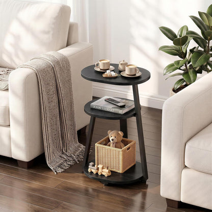 Kalrin Side Table, Small End Table with Metal Frame, 3-Tier Bedside Tables, Round Side Tables for Living Room Bedroom Couch Bathroom, Oval, Pure Black