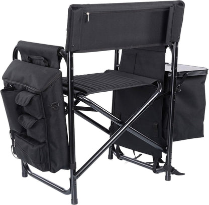 Picnic TIME Fusion Camping Chair with Side Table and Soft Cooler, Outdoor Foldable Padded Camping Chairs with Shelves, Pockets, & Cup Holder for Lawn, Beach, & Sports Use for Adults, (Matte Black)