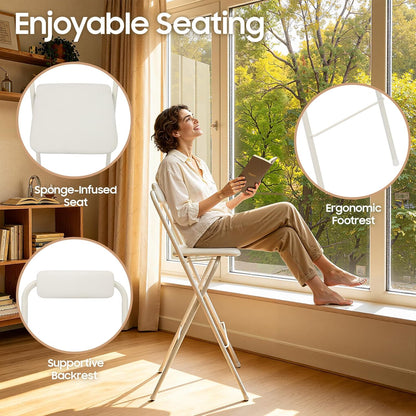 Folding Bar Stool with Backrest,Cushioned Padded Folding Stool,Fashion Bar Stools Set,Folding Counter Height Chairs for Kitchens, Cafes, Milk Tea Dessert Shops (1, White 29.53inch Seat Height)