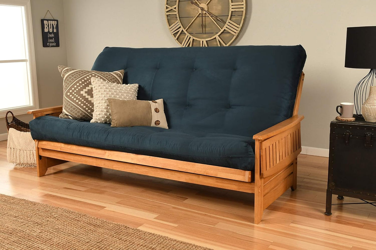 Kodiak Furniture Phoenix Queen Size Futon Set in Butternut Finish, Suede Navy