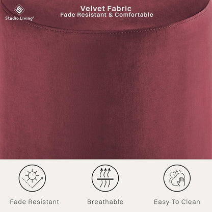 Studio Living® 19” Wentworth Ottoman Round Soft Velvet Bench, Stationary Ottomans, Backless Chair, Footrest for Living Room, Footstool Office, Bedroom, Padded Seat, Plum