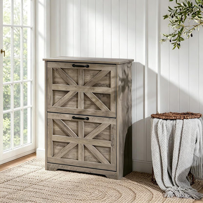 Shoe Cabinet with 2 Flip Drawers, Farmhouse Shoe Storage for Entryway, Wooden Shoe Organizer Cabinet with Adjustable Shelves, Hidden Slim Shoe Cabinet for Hallway, Living Room, Sierra