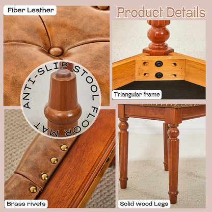 Microfiber Leather Vanity Stool for Makeup,Solid Wood Carvied Vanity Bench Seat,Convertible Piano Stool and Dining Table Chair with Padded Ottoman,Classic Dressing Table Chair for Bedroom