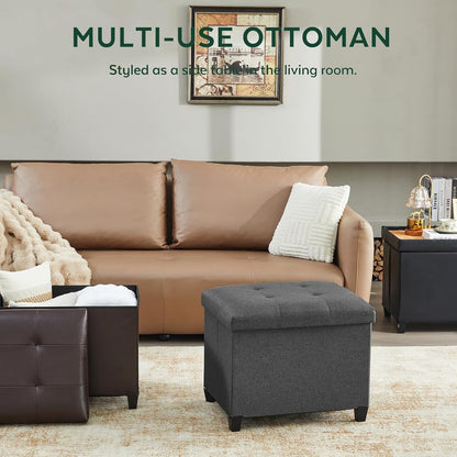 Ottoman with Storage, Rectangular Storage Ottoman, Faux Leather Ottomans with Legs for Living Room Bedroom Dorm, 23.6" D x 17.7" W x 19.9" H, Jet Black