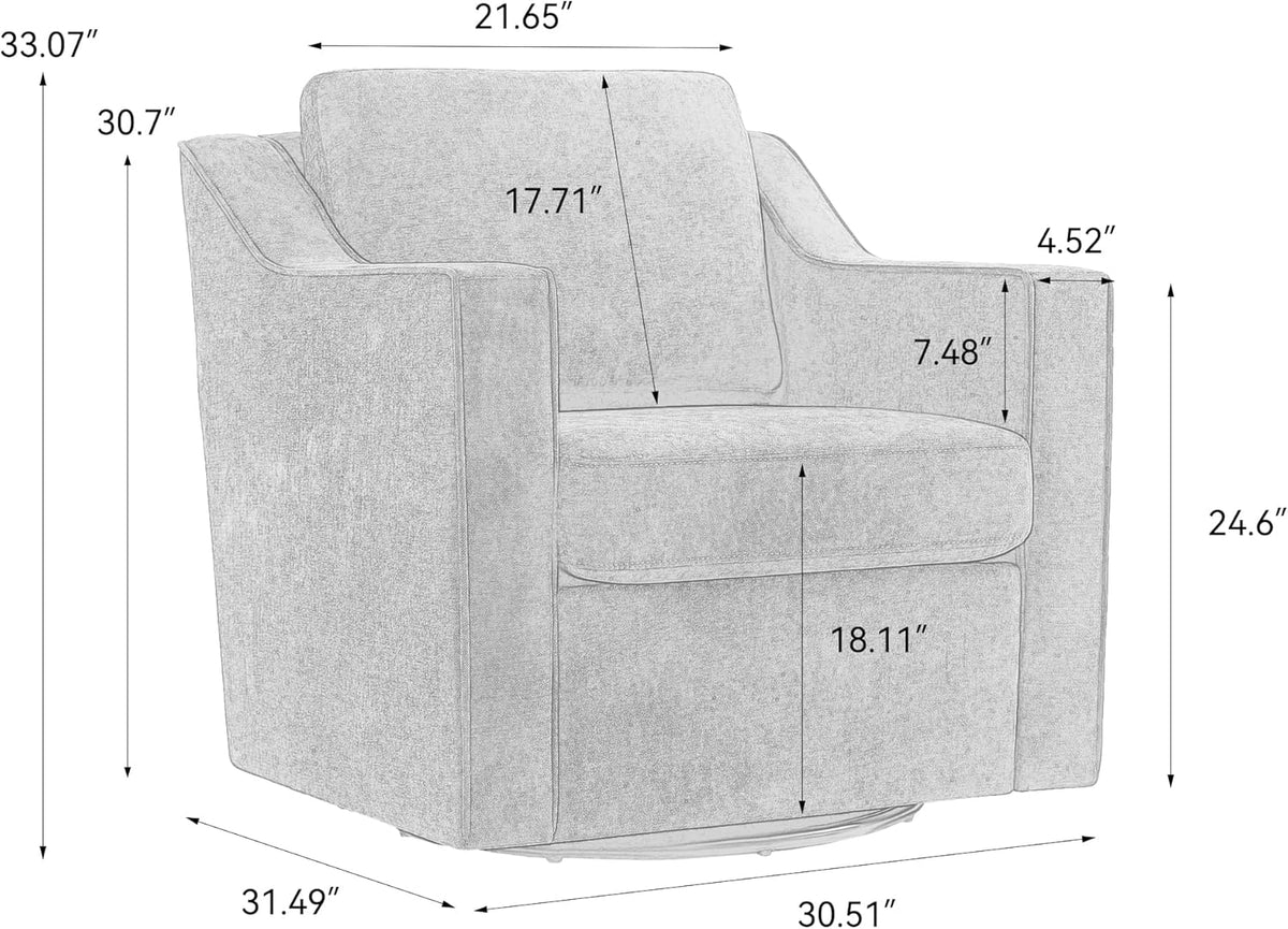 Swivel Accent Chairs Set of 2, 360° Swivel Upholstered Club Armchairs for Living Room, Comfy Reading Chair with Deep Seat, Metal Swivel Base, Pinstripe Light Blue