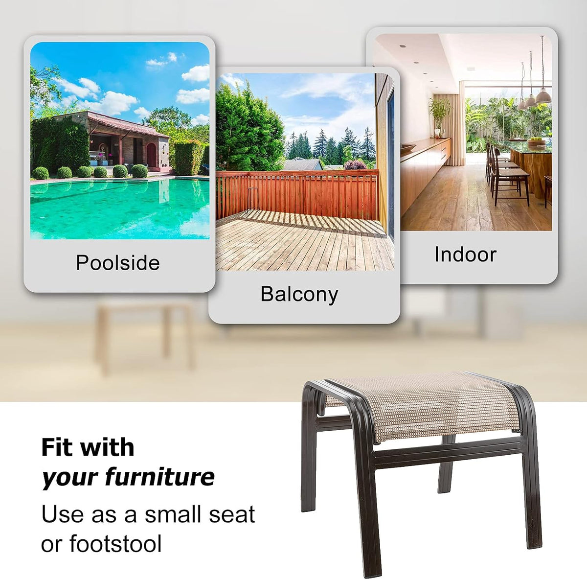 Outdoor Patio Footstools Aluminum Outdoor Ottomans Footrest Small Seating Wicker Furniture Patio Ottoman 2 Pieces Brown