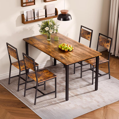 VEVOR Dining Chairs Set of 2, Wooden Chairs with Metal Frame and Backrest, Easy to Assemble Leather Side Chair, Modern Farmhouse Walnut Chair for Kitchen Living Room, Rustic Brown and Black