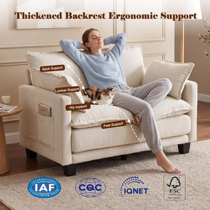 49" Loveseat Sofa Bed, 2 in 1 Convertible Small Sofa Pull Out Couch Bed Chenille Deep 2 Seat Sleeper Twin XL Futon Mattress for Small Spaces Living Room Bedroom Apartment Office, Beige