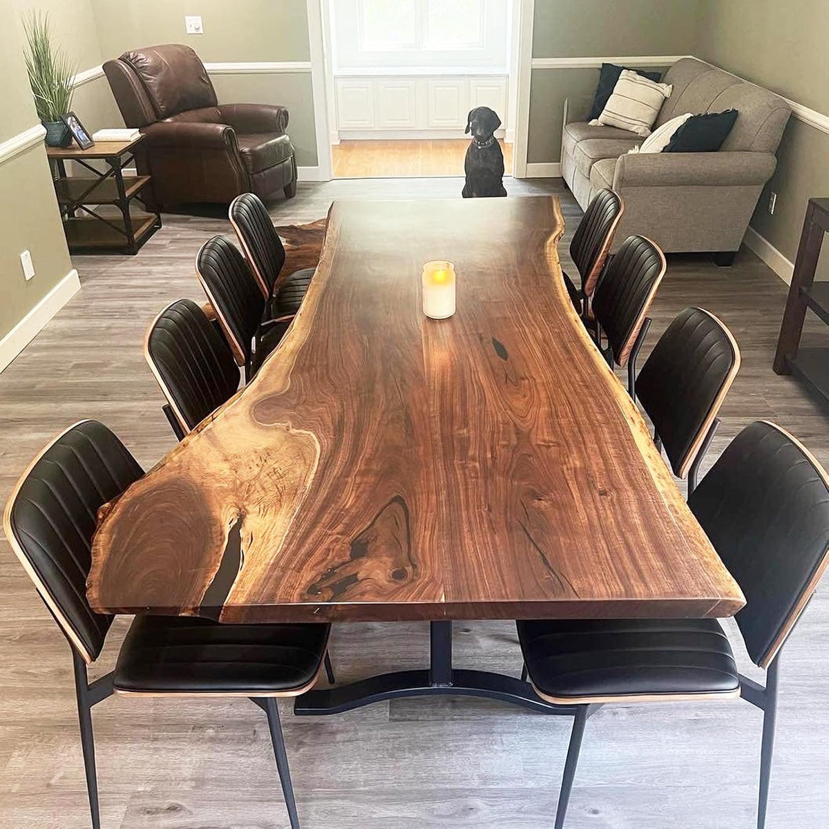 LUNLING Dining Chairs Set of 2 Mid Century Modern Retro Faux Leather Chair with Walnut Bentwood Upholstered Seat Metal Legs Chairs,Adjustable Foot for Kitchen Dining Room Chairs(Black)