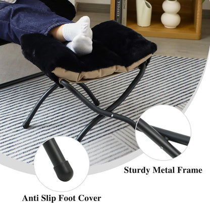 15"(H) Folding Ottoman, Foldable Footrest Stool, Portable Small Foot Stool for Couch, Collapsible Foot Rest Ottoman for Sofa, Accent Padded Ottomans for Living Room, Bedroom, Black