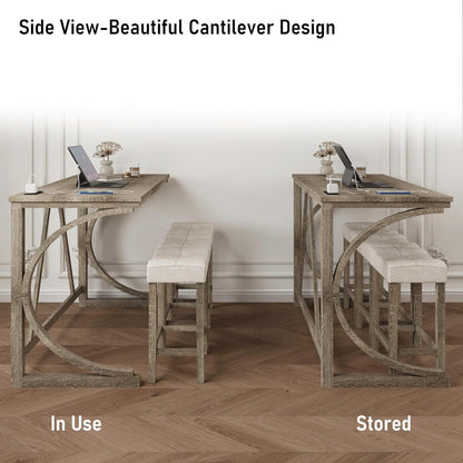 allamazing 4-Piece Counter High Bar Table Set with Socket and 3 Fabric Padded Bar Stools, Tall Kitchen Breakfast Nook with Stool (1+3 Natural)
