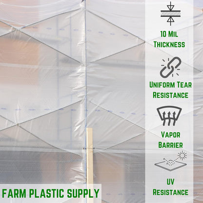 Farm Plastic Supply - Dura Skrim String Reinforced Clear Plastic Sheeting - 10 Mil - (32' x 10') - UV-Rated Extra Heavy Duty Poly Film Tear Resistant, Vapor Barrier Polyethylene Roll for Construction
