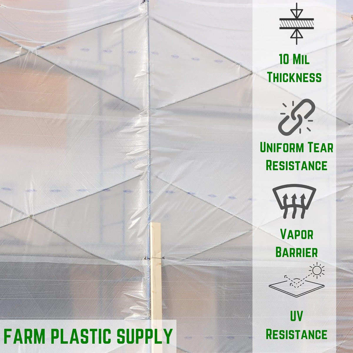 Farm Plastic Supply - Dura Skrim String Reinforced Clear Plastic Sheeting - 10 Mil - (6' x 375') - Reinforced Poly Film Tear Resistant, Weatherproof, Vapor Barrier Polyethylene Roll for Construction