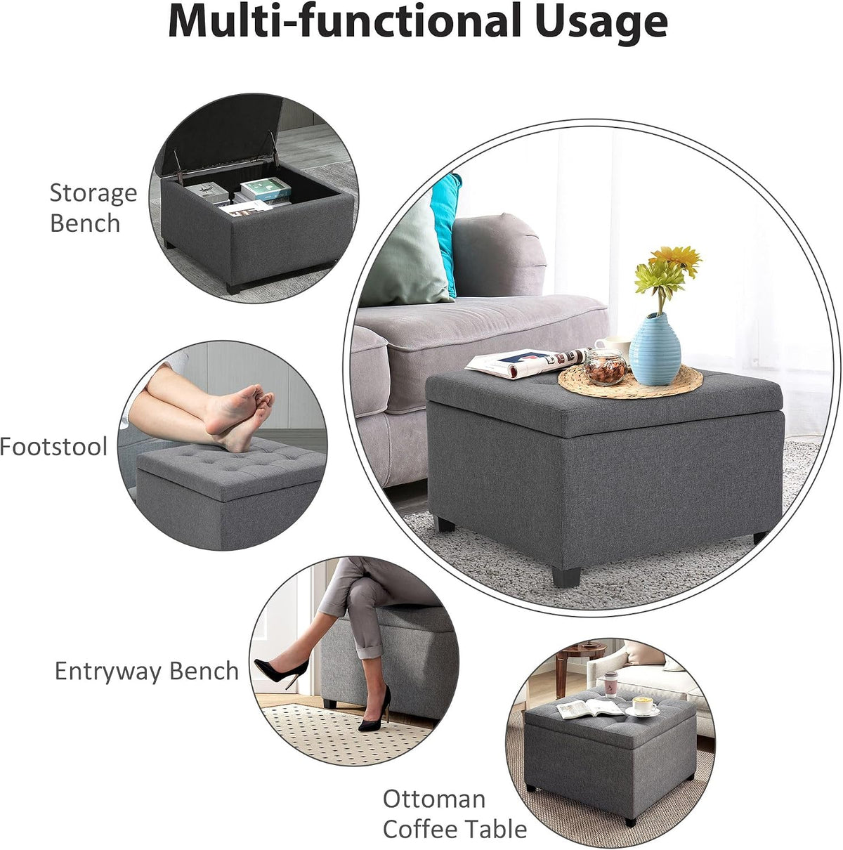 31x27x18inch 500lb Premium Quality Tufted Leather Storage Ottoman LiftTop Superior Metal Hinge Crafted Rubberwood FFor rame Beige