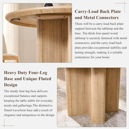 T4TREAM 47" Fluted Round Dining Table for Kitchen Living Room, Natural Oak | Mid Century Modern Kitchen Table,Seats 4-6,Thickened Edge and Sturdy Reeded Pedestal Base