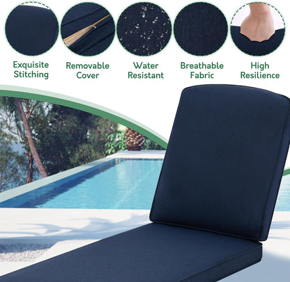 Chaise Lounge Chair Outdoor- Set of 2 Patio Pool Chairs Tanning Lounges for Outside Beach Lounger Reclining Cast Aluminum with Navy Blue Cushions