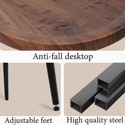 Side Table Small End Table, Oval Round Wood Sofa Table, 2 Tier Accent Table Nightstand Bedside Table with Metal Frame for Living Room, Bedroom, Small Spaces (Rustic Brown)