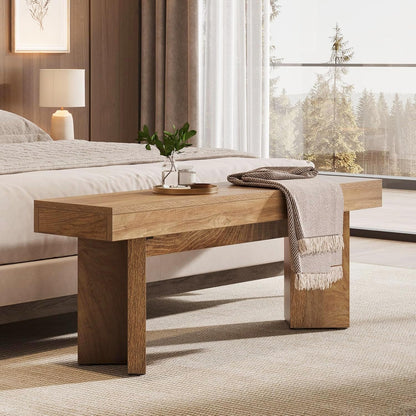 Tribesigns Wooden Entryway Bench, 47" Farmhouse Indoor End of Bed Bench, Long Dining Benches Seat for Bedroom, Dining Room, Hallway, Foyer (Rustic Brown)