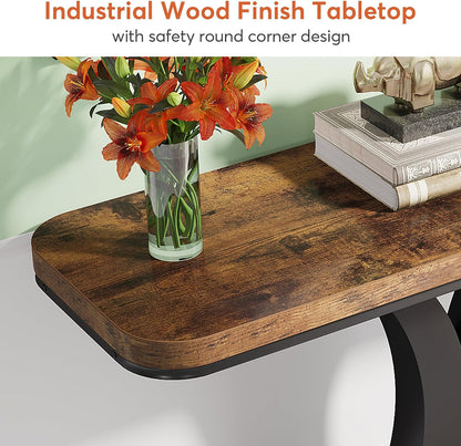 Tribesigns Industrial Console Table, 40 inch Narrow Entryway Foyer Table with Geometric Base, Rustic Hallway Accent Table for Living Room, Entrance