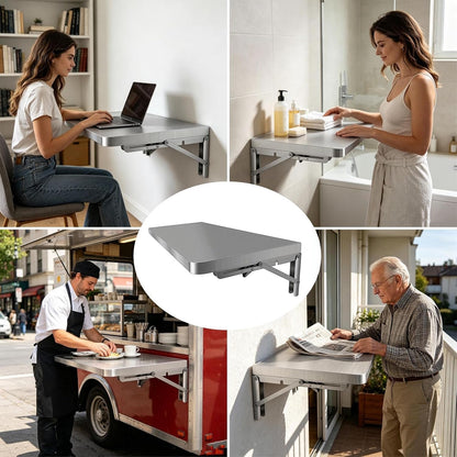 304 Stainless Steel Wall Mount Folding Table 16 20 24 28 32 36 40 43 47 51 59 71in Kitchen Storage Shelf Drop Down Heavy Duty Foldable Wall Mount Shelving for Kitchen Balcony(50x40cm/19.7x15.7in)