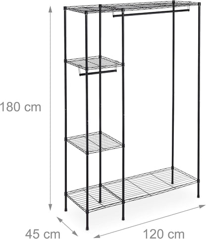 Relaxdays Open Clothes Rack, Black, 180 x 120 x 45 cm