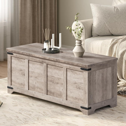 MAHANCRIS 47.2" Storage Chest Extra Large, Wooden Storage Bench with 2 Safety Hinges, Entryway Shoe Bench, 47.2x15.7x19.7 Inch, Easy Assembly, Storage Trunk for Living Room, Bedroom, Greige SCHG4901