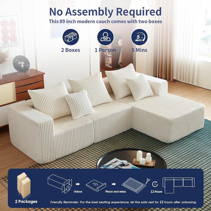 102" L Shaped Convertible Couch in a Box for Living Room Beige | Zero-assembly cloud couch with high-density memory foam for pressure-relieving, frame-free comfort.