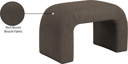 Meridian Furniture 169Brown Niagara Collection Modern | Contemporary Boucle Fabric Upholstered Bench with Rich Brown Boucle Fabric, Curved Contemporary Design, 28" W x 15.5" D x 17.5" H, Brown