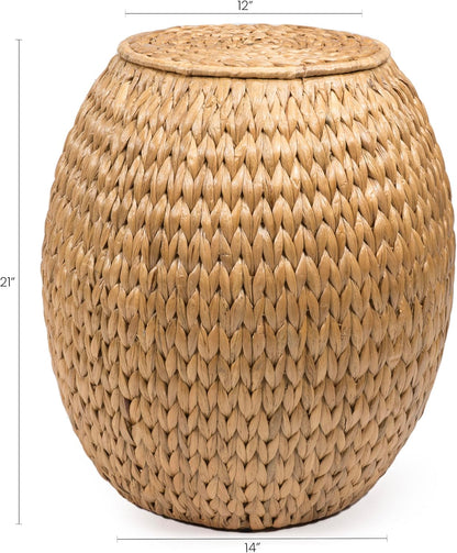 happimess SSL1000A Colt 17" Coastal Bohemian Handwoven Hyacinth Storage Stool with Lid for Storage and Decoration in Bedroom, Living Room, Kitchen, Dining Room, Entryway, Guestroom, Natural | Bohemian Rustic Wicker Basket, End Table For Living Room