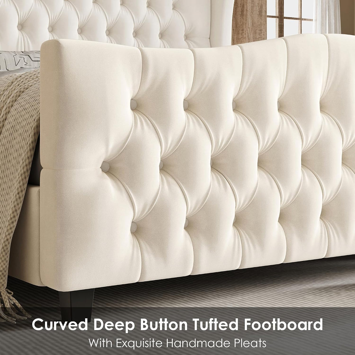 Keyluv King Size 54.3" Tall Bed Frame with Wingback Headboard & Footboard