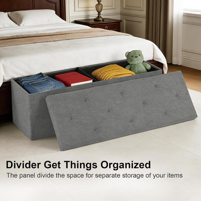 Storage Bench for Bedroom,Storage Ottoman Bench,35 Gallon,Foldable,Gray | Fabric Covered Storage Bench with Seat,Kids Toy Hidden Storage Bench,15x43x15in,Easy Assembly