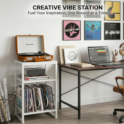 Record Player Stand,3-Tier Record Player Table with U-Shaped Vinyl Storage Up to 120 Albums,28" H End Table Turntable Stand with Storage,Record Table Vinyl for Living Room Bedroom
