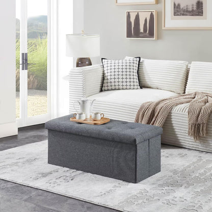 Folding Storage Ottoman Bench, Ottoman Foot Rest, End of Bed Bench, Storage Chest, for Living Room, Bedroom, Entryway, 35 Inches, Gray